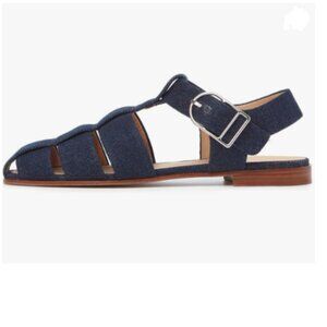 FSJ Dark Blue Denim Vintage Closed Toe Flat Sandals Caged Comfort Shoes